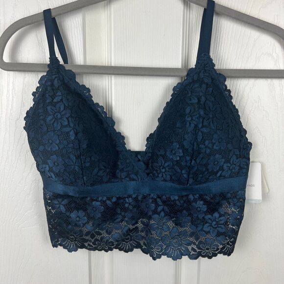 Tranquil & True Floral Lace Wire-Free Bralette w/ Removable Pads Large Blue NWT - Picture 5 of 8